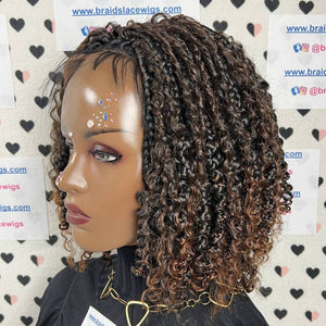 Caja de rizos cortos trenza diosa Boho trenzas desordenadas pelucas con pelo sintético rizado