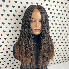 Peluca de encaje trenzado con rizos largos, peluca rizada con frente de encaje trenzado de diosa Box, 1b/30 Ombre