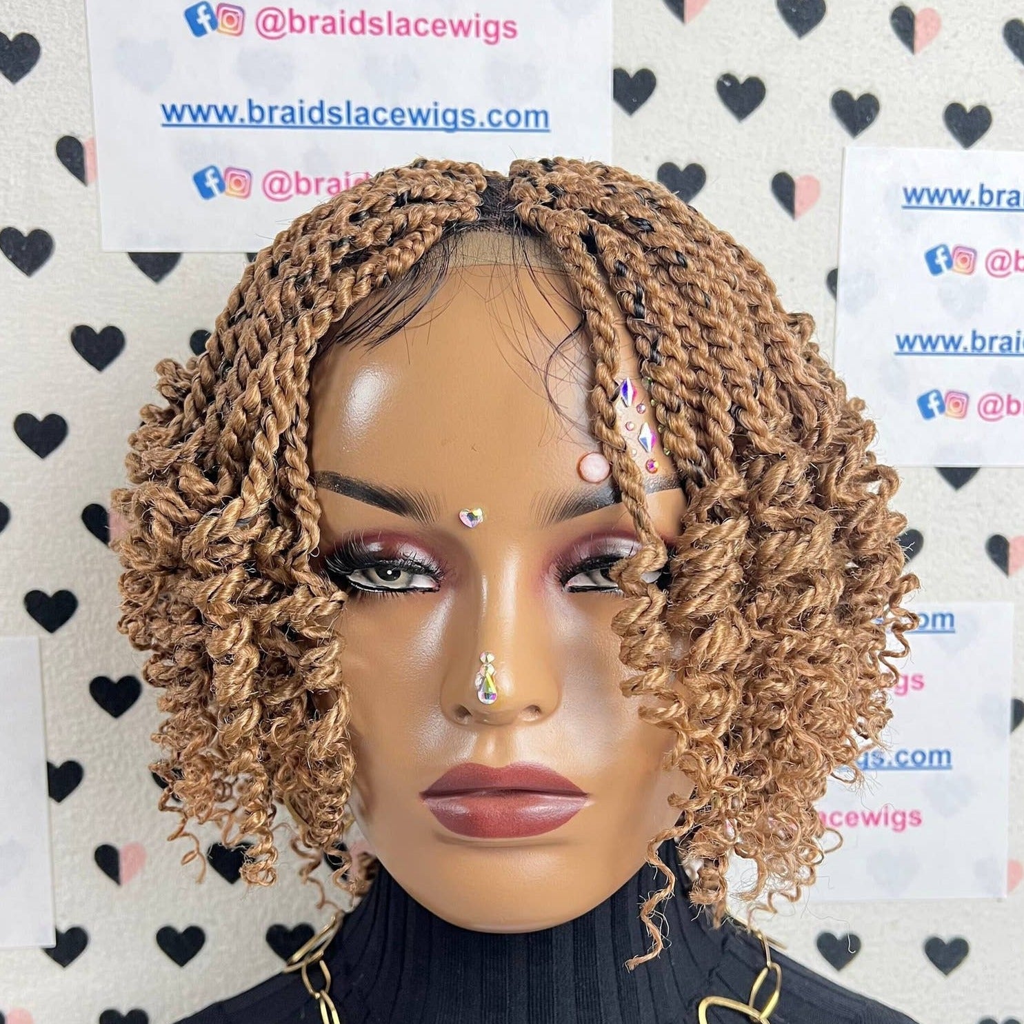 Short Curly Twist Senegalese Twisted Braids Curls Braided Lace Wig Color 27