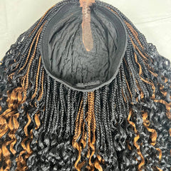 Peluca trenzada rizada de rizos ondulados de parte profunda con cierre de encaje de media caja hecha a mano