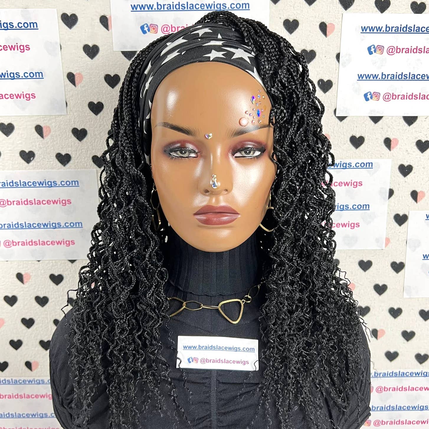 Wavy Curls Headband Curly Wig Braided Small Box Braids Wigs For Black Women