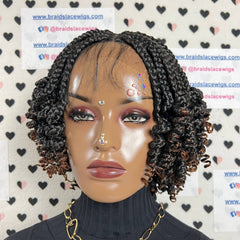 Handmade Box Braid Braided Lace Front Wig With Short Curly End Color 1b/30 Ombre