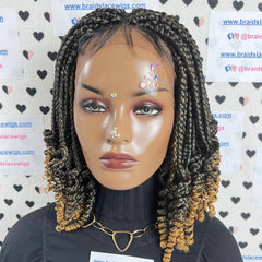 Short Curls Box Braids Braided Lace Front Wig With Curly Ends Color 1b/27 Ombre