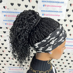 Peluca con diadema trenzada con trenzas rizadas y rizos ondulados senegaleses para mujeres negras