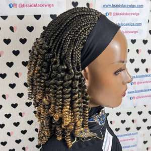 Peluca con diadema rizada, rizos cortos, rizos de primavera, trenzas en caja, pelucas trenzadas Ombre