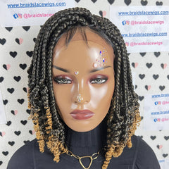 Short Curls Box Braids Braided Lace Front Wig With Curly Ends Color 1b/27 Ombre