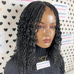Half Braid Small Box Braids Wavy Curl Curly Lace Closure Braided Wig Black Women