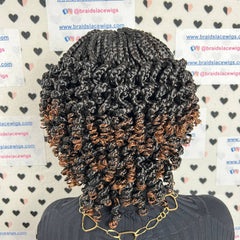 Handmade Box Braid Braided Lace Front Wig With Short Curly End Color 1b/30 Ombre