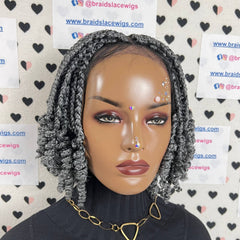 Handmade Short Curls Box Braids Curly Braided Wigs For Black Women Grey