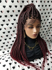 Ombre Box Braids Wig Braided Lace Front Wigs For Black Women Color 1b/bug 26 Inches