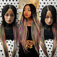 Multi Colored Braids Cornrow Braided Lace Front Wig Box  display picture 3