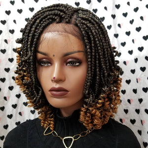 Handmade Box Braid Braided Lace Front Wig With Curly Ends