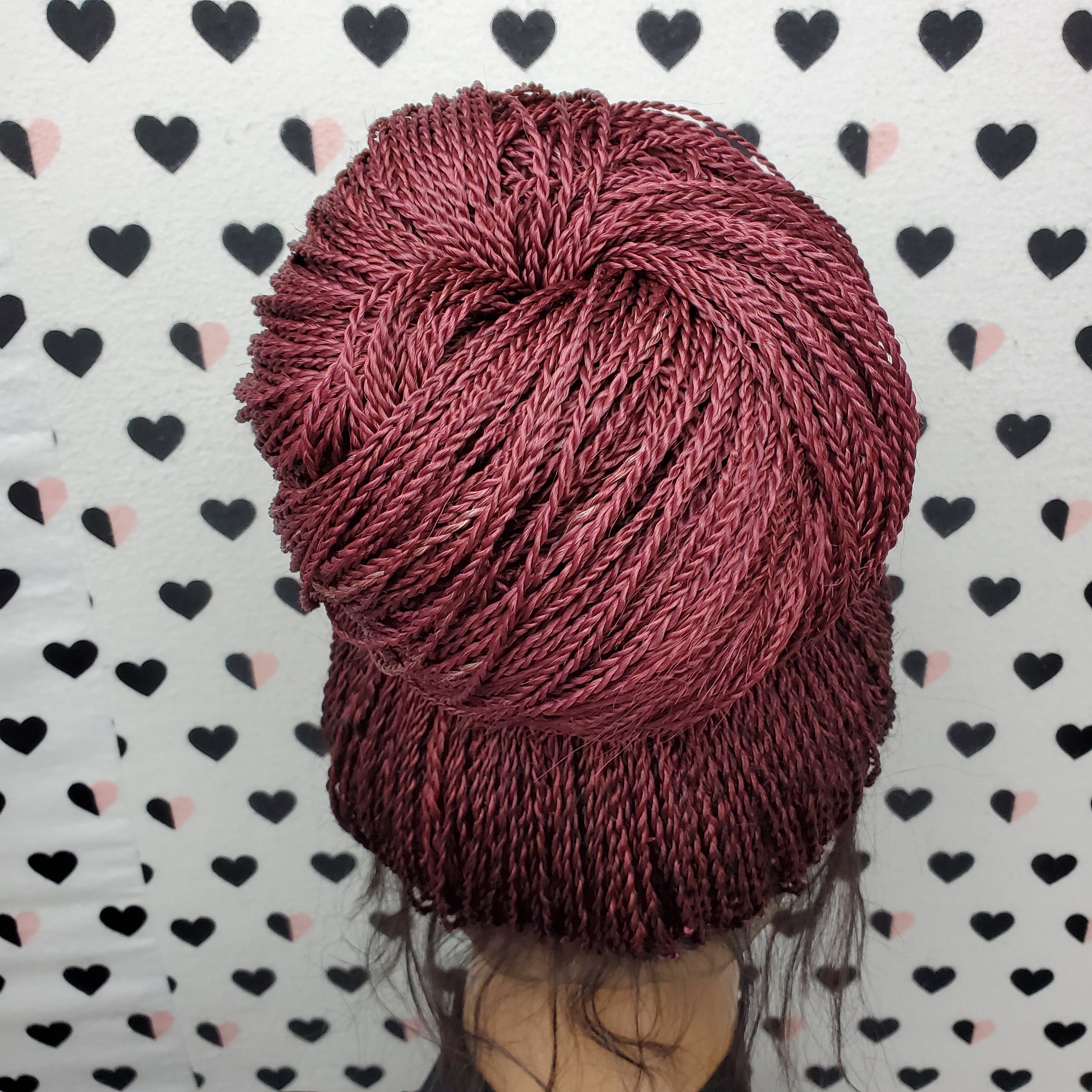 Ponytail High Bun Tiny Twist Braids Wig Braided Full Lace Wigs For Black Women Burgundy Red