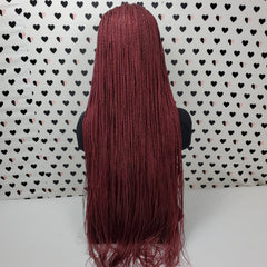 Ponytail High Bun Tiny Twist Braids Wig Braided Full Lace Wigs For Black Women Burgundy Red