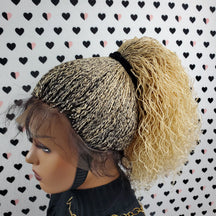 360 Lace Frontal Ponytail High Bun Tiny Twist Curly Wavy Braided Lace Wig Color 613 / Black