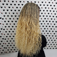 360 Encaje Frontal Cola De Caballo Moño Alto Tiny Twist Peluca De Encaje Trenzado Ondulado Rizado Color 613 / Negro