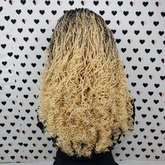 360 Lace Frontal Ponytail High Bun Tiny Twist Curly Braided Lace Wig Color 613 / Black