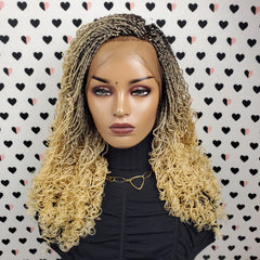 360 Lace Frontal Ponytail High Bun Tiny Twist Curly Braided Lace Wig Color 613 / Black