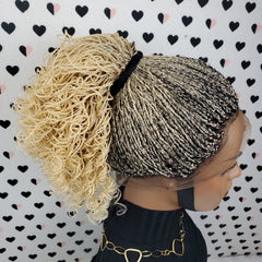 360 Lace Frontal Ponytail High Bun Tiny Twist Curly Braided Lace Wig Color 613 / Black