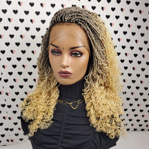 360 Lace Frontal Ponytail High Bun Tiny Twist Curly Braided Lace Wig Color 613 / Black