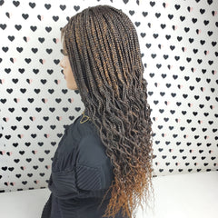 Handmade Braided Lace Wig, Goddess Box Braids Lace Front Wig With Curly Waves Color 1b/30 Ombre