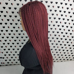 Cornrow Fulani Feedin Braided Box Braids Lace Front Wig Braid wigs Color Burgundy