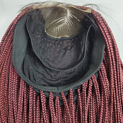 Cornrow Fulani Feedin Braided Box Braids Lace Front Wig Braid wigs Color Burgundy