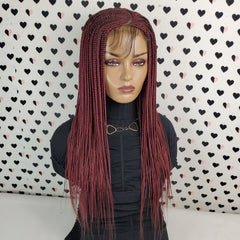Cornrow Fulani Feedin Braided Box Braids Lace Front Wig Braid wigs Color Burgundy