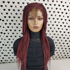 Cornrow Fulani Feedin Braided Box Braids Lace Front Wig Braid wigs Color Burgundy