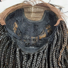 Handmade Braided Lace Wig, Goddess Box Braids Lace Front Wig With Curly Waves Color 1b/30 Ombre