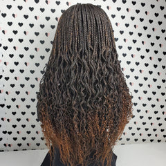 Handmade Braided Lace Wig, Goddess Box Braids Lace Front Wig With Curly Waves Color 1b/30 Ombre
