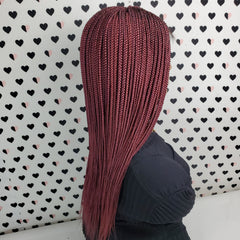 Cornrow Fulani Feedin Braided Box Braids Lace Front Wig Braid wigs Color Burgundy