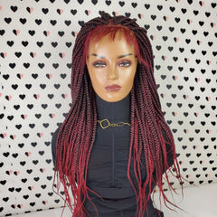 13x4 Caja frontal de encaje Trenzas Peluca delantera de encaje trenzado Color 1b/Borgoña Ombre