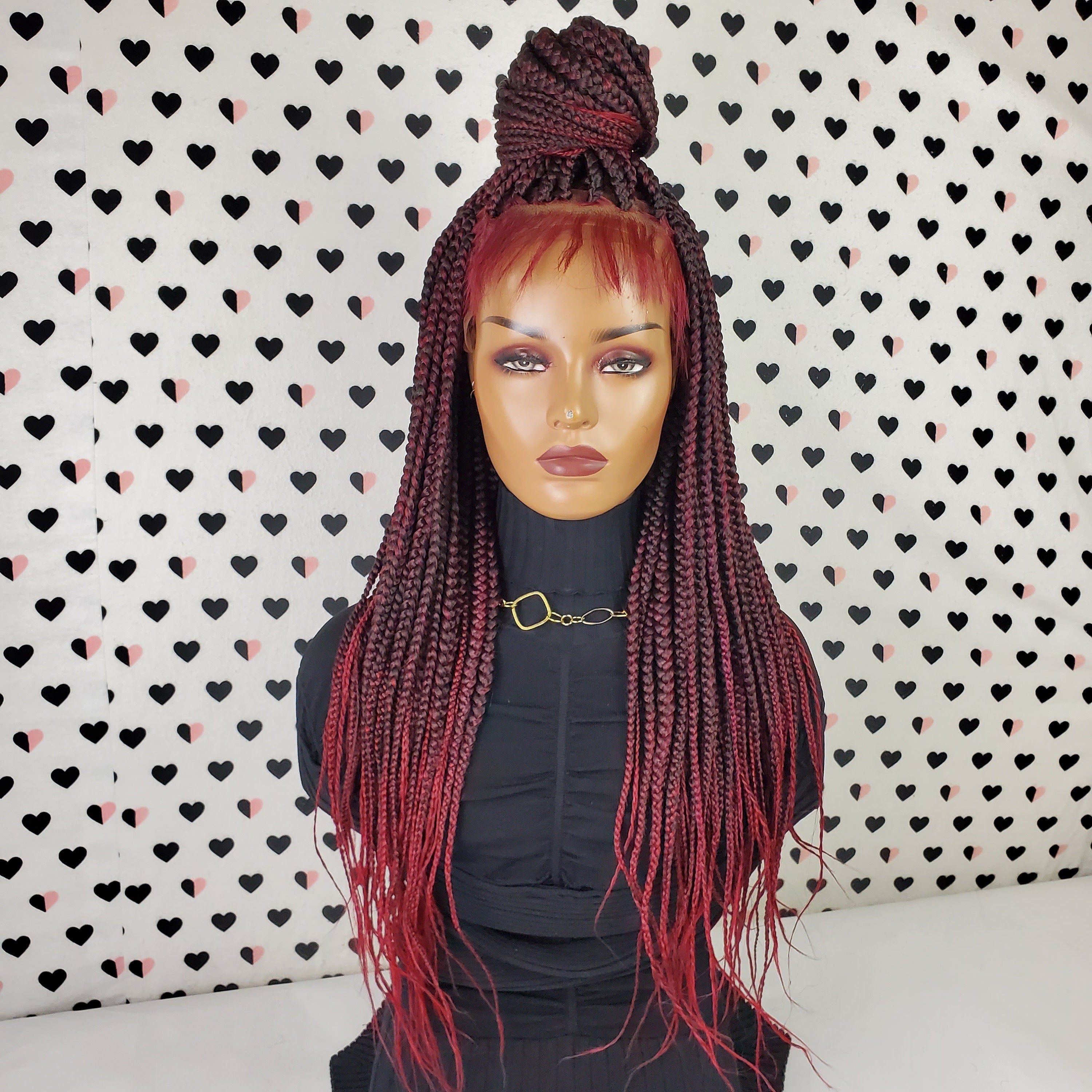 13x4 Lace Frontal Box Braids Braided Lace Front Wig Color 1b/Burgundy Ombre