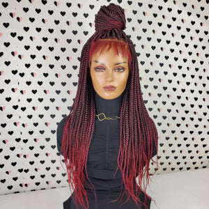 13x4 Lace Frontal Box Braids Braided Lace Front Wig Color 1b/Burgundy Ombre