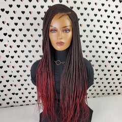 C Cut Cornrow Feedin Box Braids Braided Lace Front Wig Braid wigs Color 1b/Burgundy Ombre 26 Inches