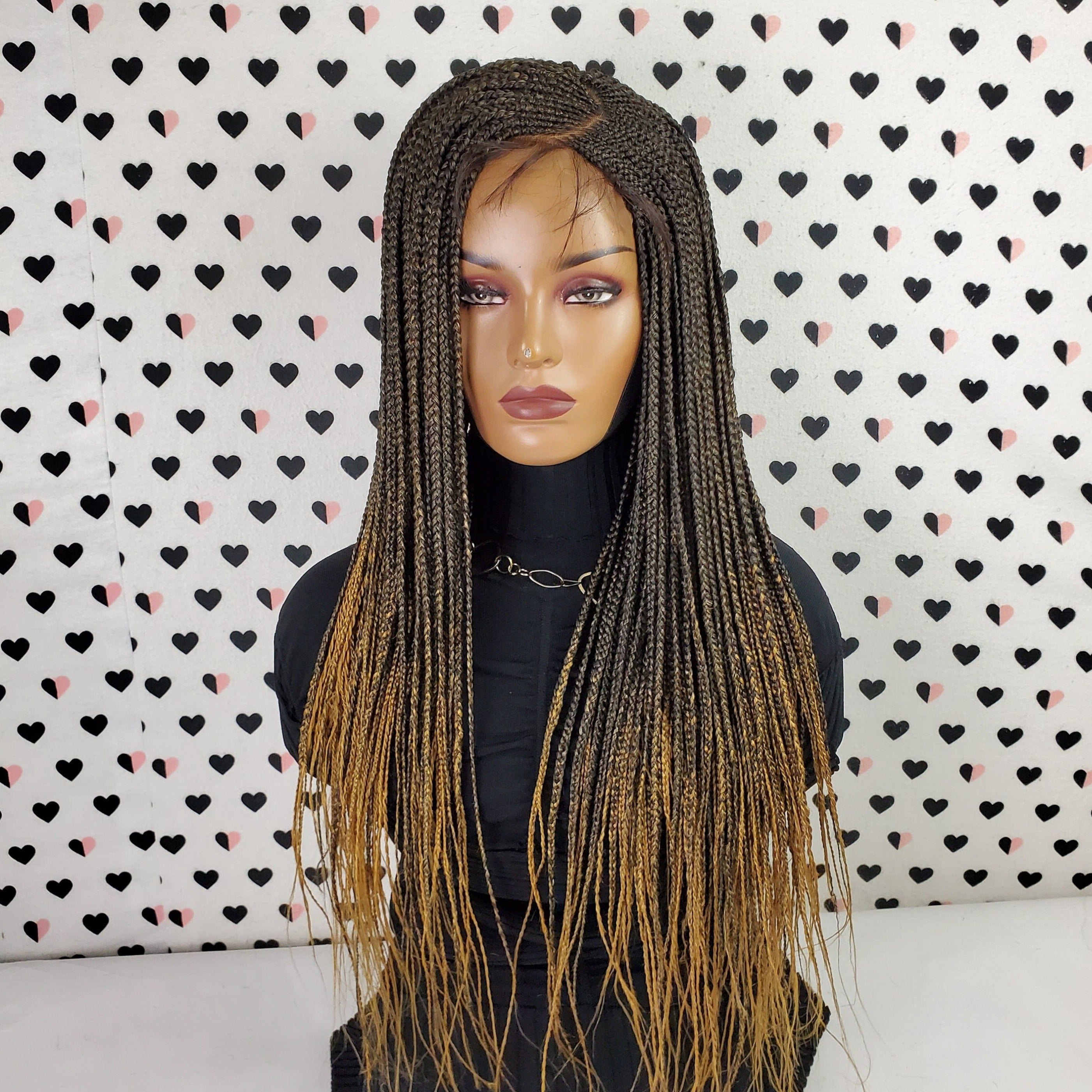 C Cut Cornrow Feedin Box Braids Braided Lace Front Wig Braid wigs Color 1b/27 Ombre 26 Inches