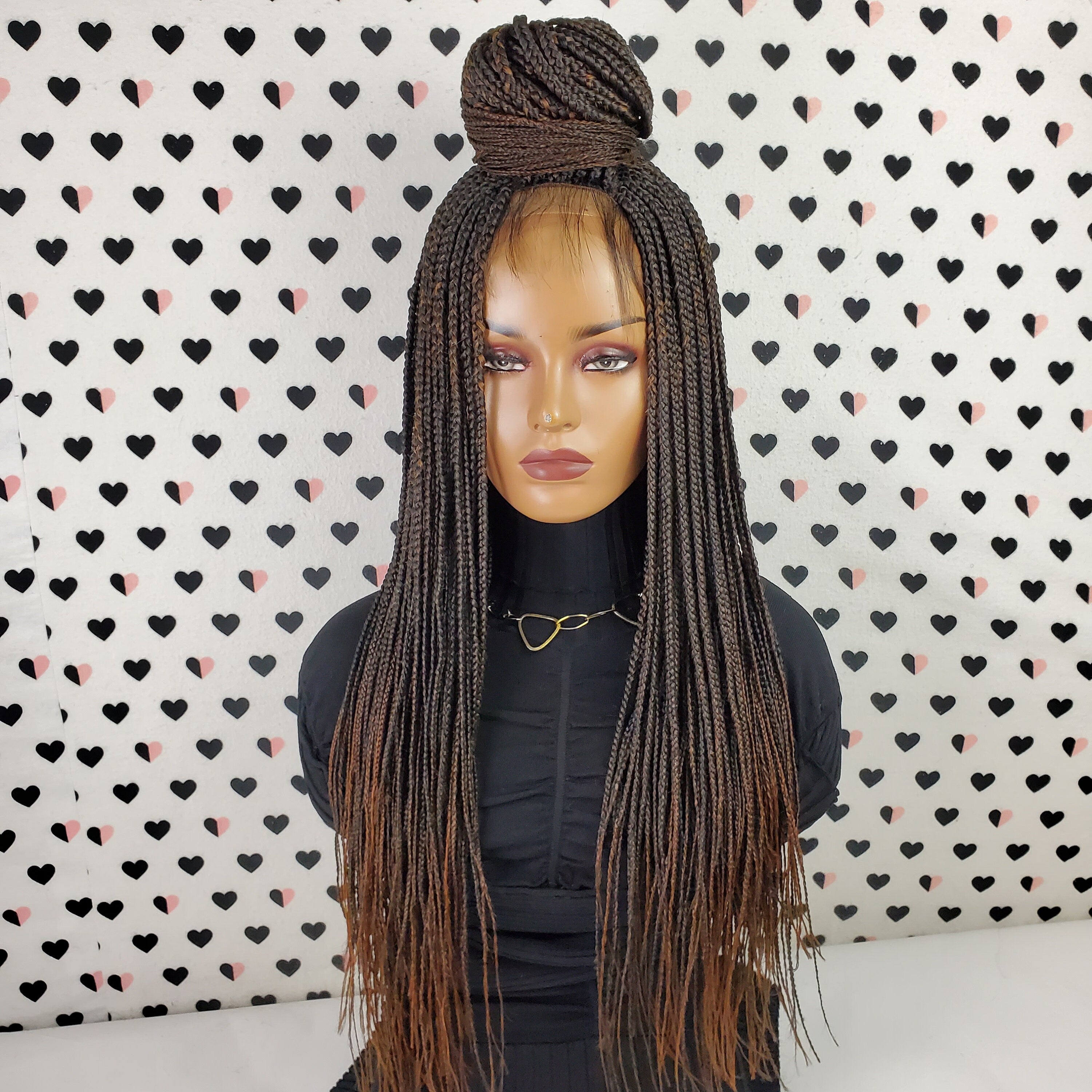 Box Braids Braided Lace Front Wig For Black Women Color 1b/30 Ombre 26 Inches