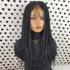 Peluca trenzada frontal de encaje 13x4, trenzas en caja, pelucas trenzadas con encaje frontal, Color 1b negro, 20 pulgadas