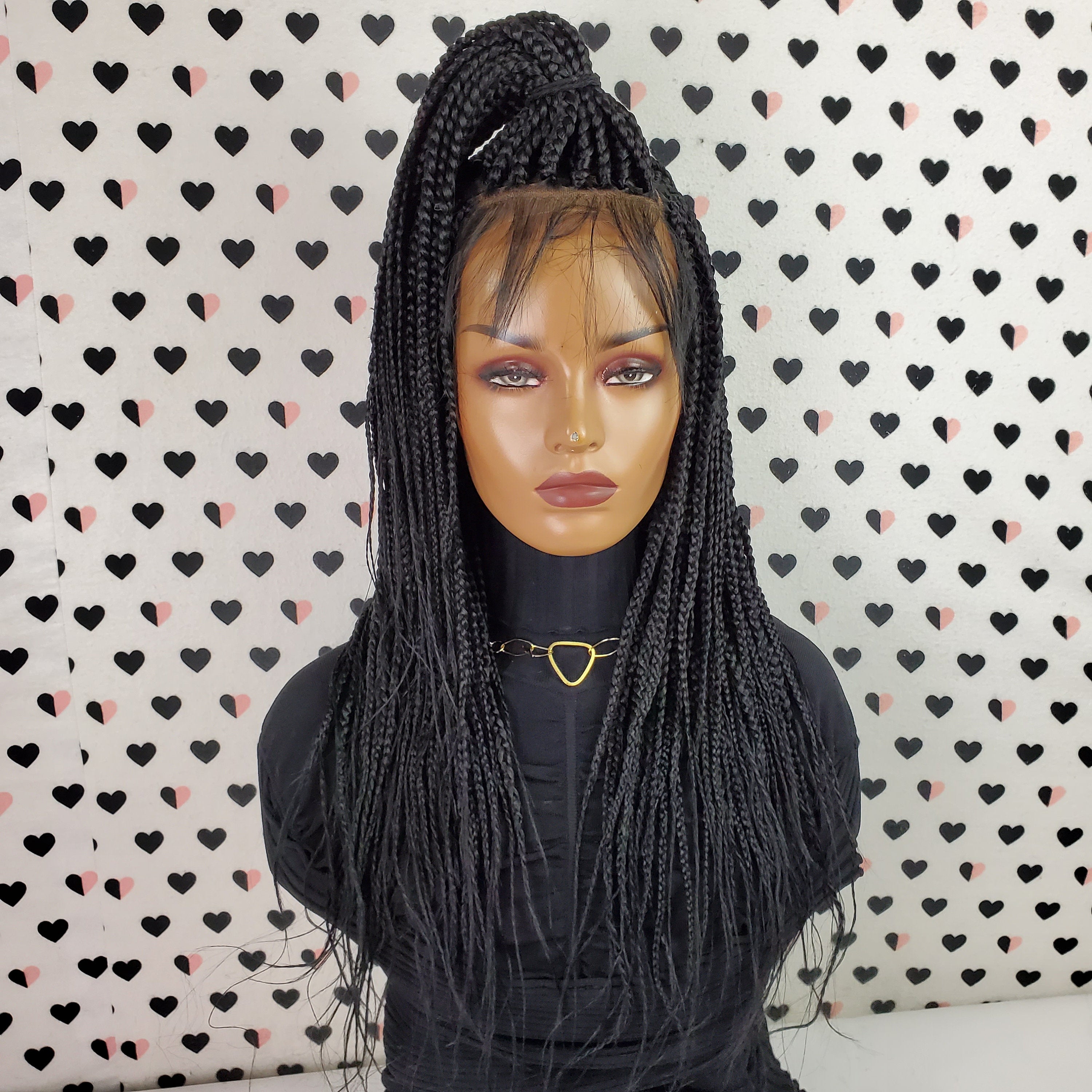 Peluca de encaje trenzado con trenzas hechas a mano frontal de encaje 13x4 Color 1b negro 20 pulgadas