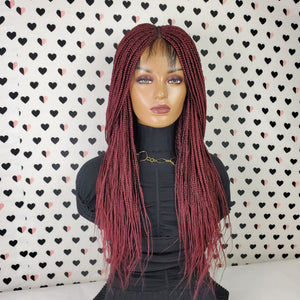 Pelucas delanteras de encaje trenzado con trenzas de caja para mujeres negras Color 39 rojo burdeos 24 pulgadas