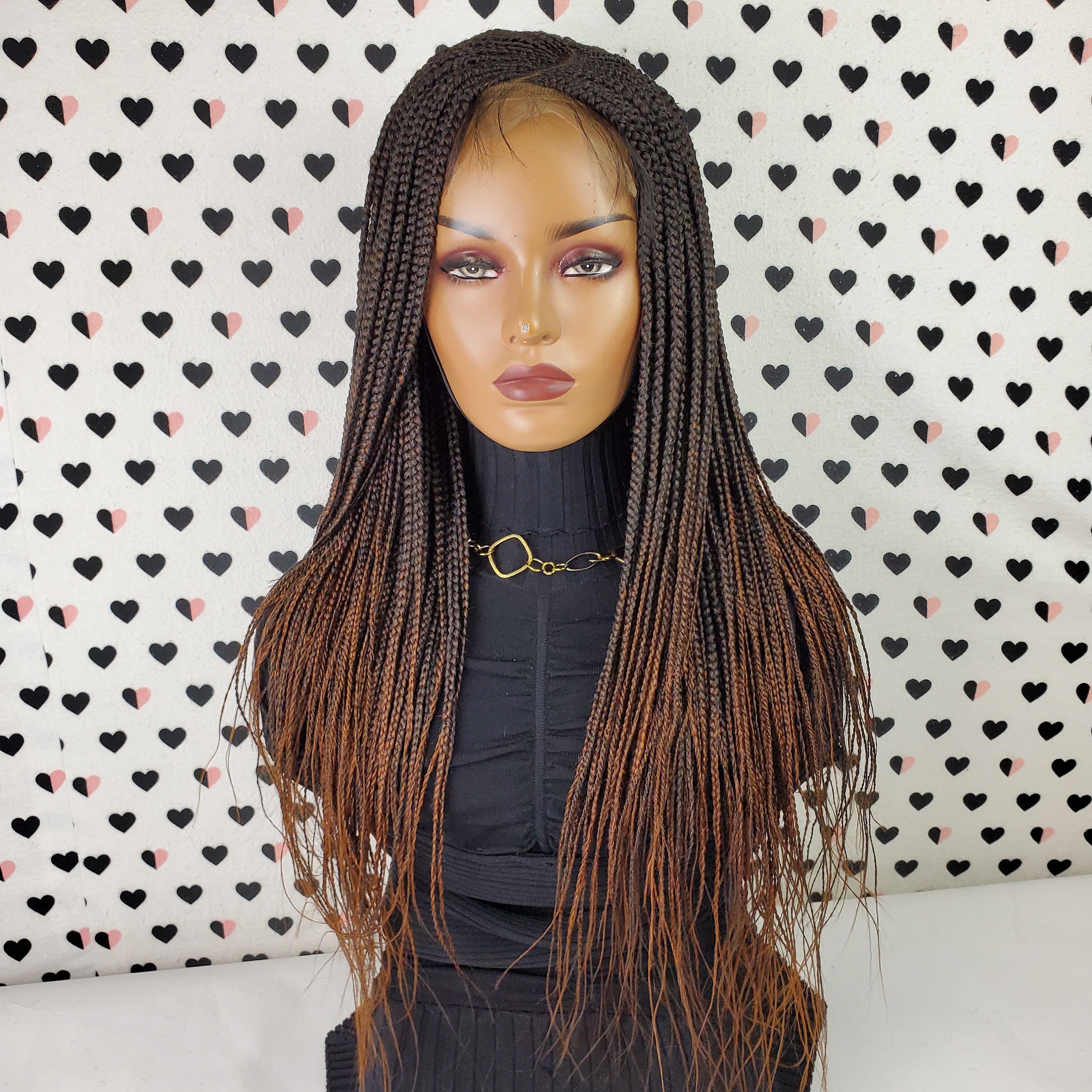 C Cut Cornrow Feedin Box Braids Braided Lace Front Wig Braid Wigs Color 1b/30 Ombre 26 Inches