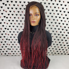 C Cut Cornrow Feedin Box Braids Braided Lace Front Wig Braid wigs Color 1b/Burgundy Ombre 26 Inches