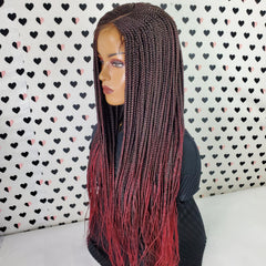 C Cut Cornrow Feedin Box Braids Braided Lace Front Wig Braid wigs Color 1b/Burgundy Ombre 26 Inches