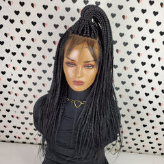 Peluca trenzada frontal de encaje 13x4, trenzas en caja, pelucas trenzadas con encaje frontal, Color 1b negro, 20 pulgadas