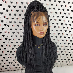 Peluca trenzada frontal de encaje 13x4, trenzas en caja, pelucas trenzadas con encaje frontal, Color 1b negro, 20 pulgadas