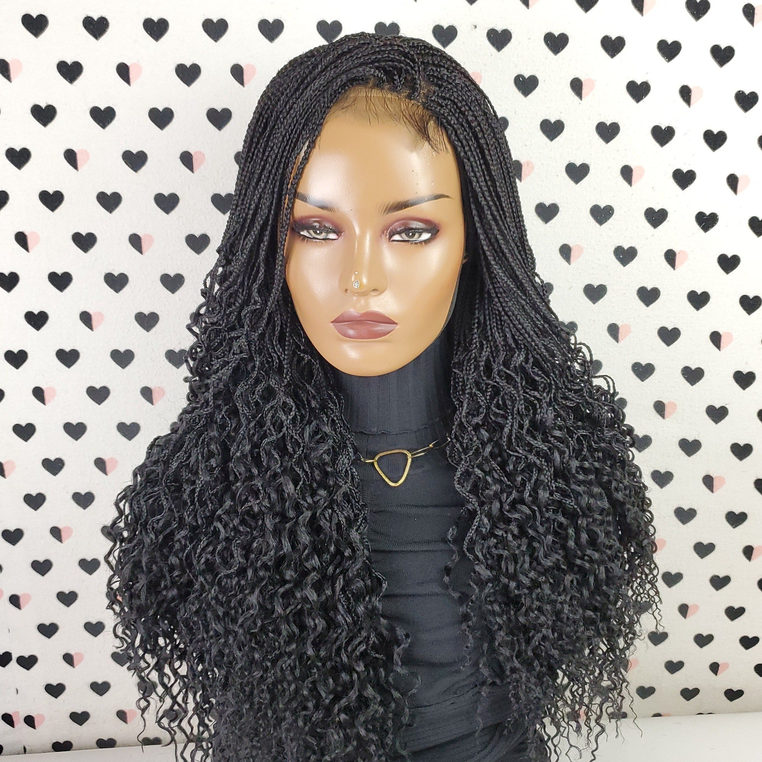 Lace Closure Box Braid Wavy Braids Braided Lace Front Frontal Wig With Curly Ends