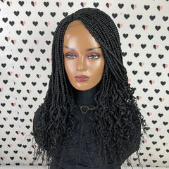 Curly Braided Wig Box Braids Lace Front Wig Color Black