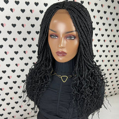 Curly Braided Wig Box Braids Lace Front Wig Color Black
