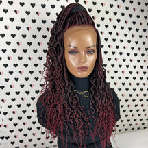 13x4 Lace Frontal Goddess Box Braid Lace Front Wig With Curly Tip Ends Color 1b/burgundy Ombre